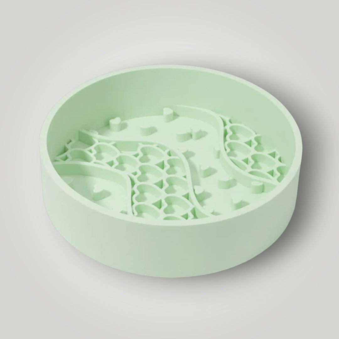 The Pawfect Trio slow feeder dog bowl with raised sections to help slow down eating and prevent choking.