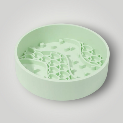 The Pawfect Trio slow feeder dog bowl with raised sections to help slow down eating and prevent choking.