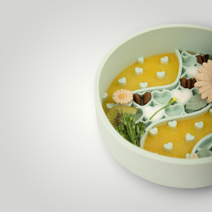 The Pawfect Trio slow feeder dog bowl with raised sections designed to slow down dogs during eating.