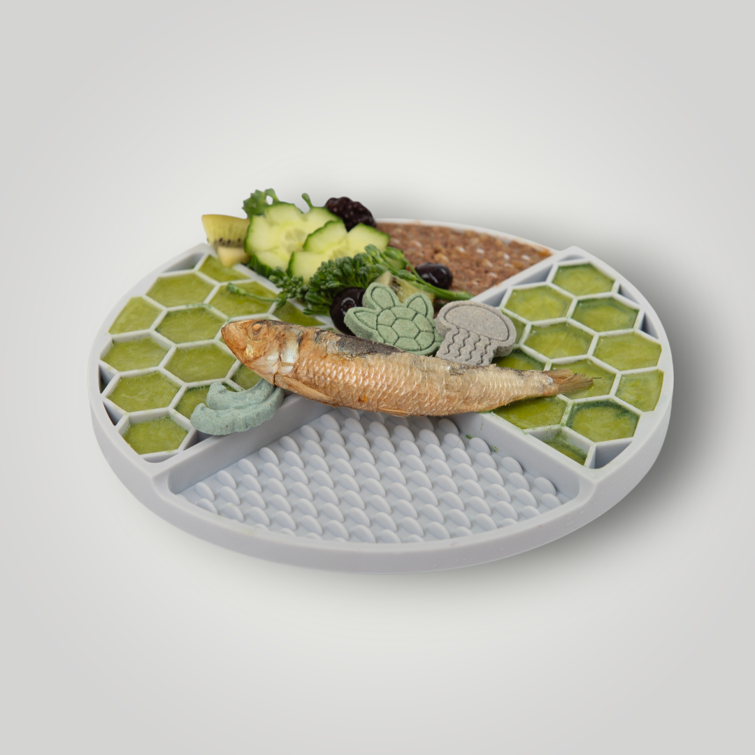 The Pawfect Trio slow feeder dog mat with raised ridges and textured surface to help slow down eating.
