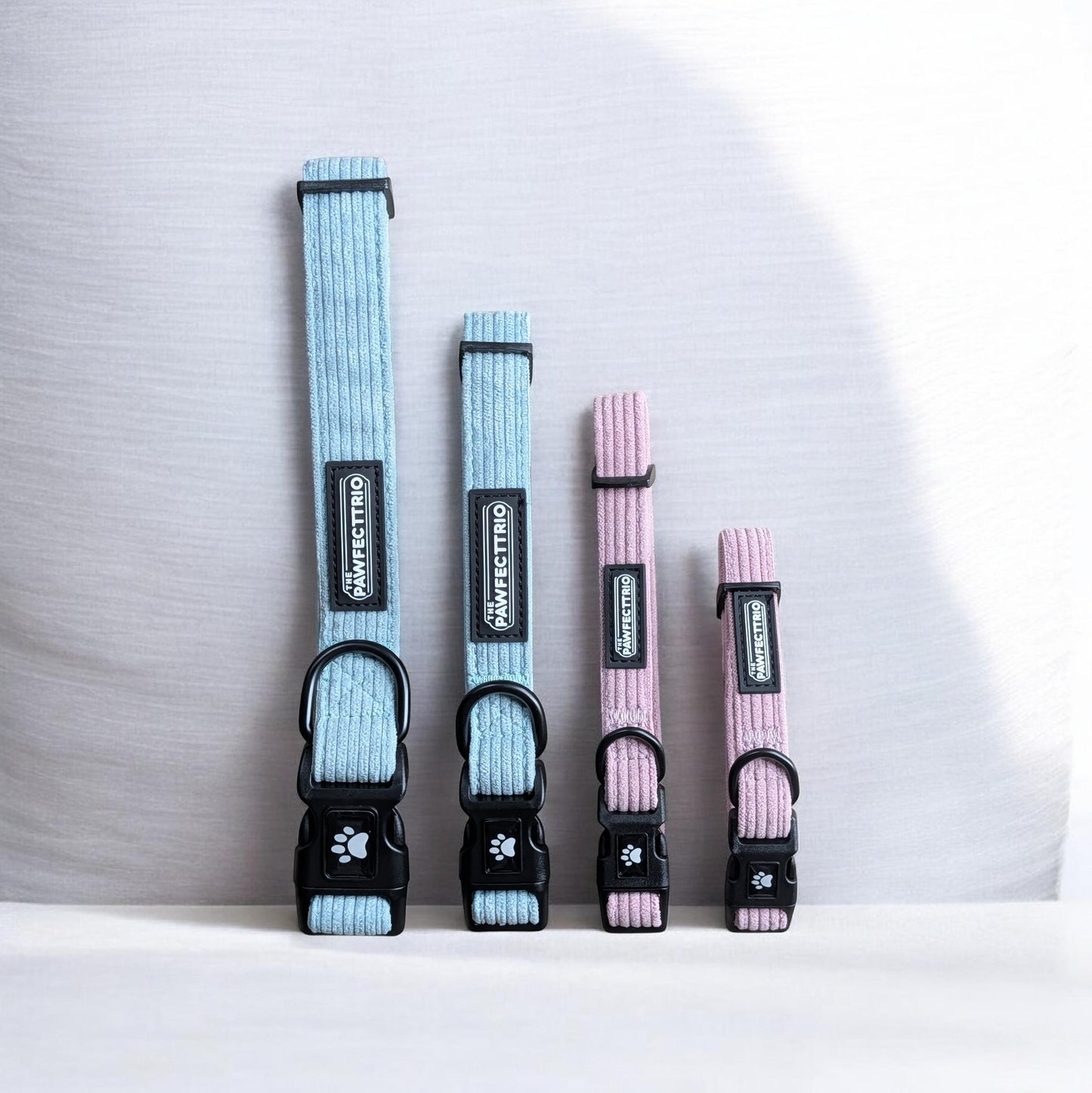 Corduroy dog collar from The Pawfect Trio, soft and stylish pet accessory with adjustable strap and metal buckle.