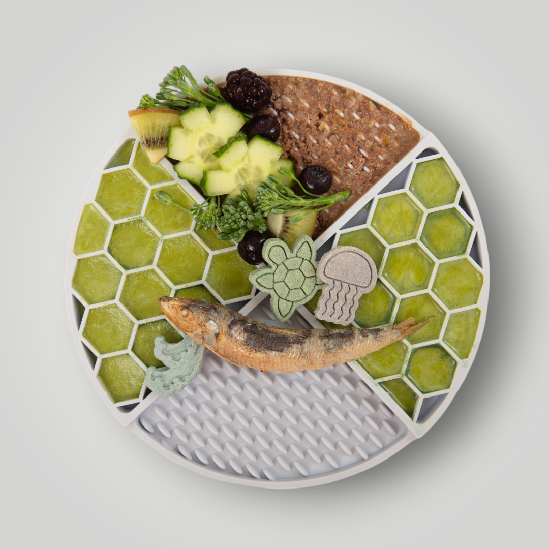 Slow feeder dog mat by The Pawfect Trio with textured surface to slow down feeding and promote healthy eating for dogs.