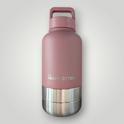 Pet accessory Pawfect Adventure Bottle by The Pawfect Trio, showing a portable pet water bottle with a built-in bowl for pets.