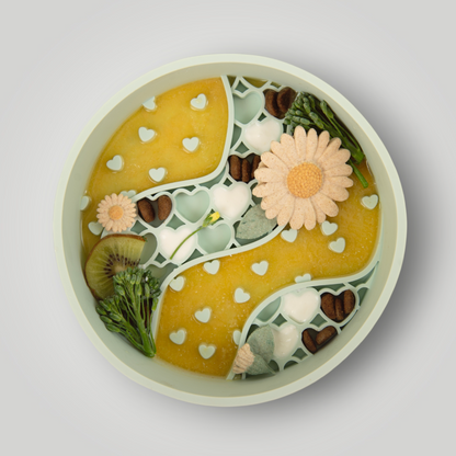 The Pawfect Trio slow feeder dog bowl with raised ridges and compartments to help dogs eat slowly and prevent choking.