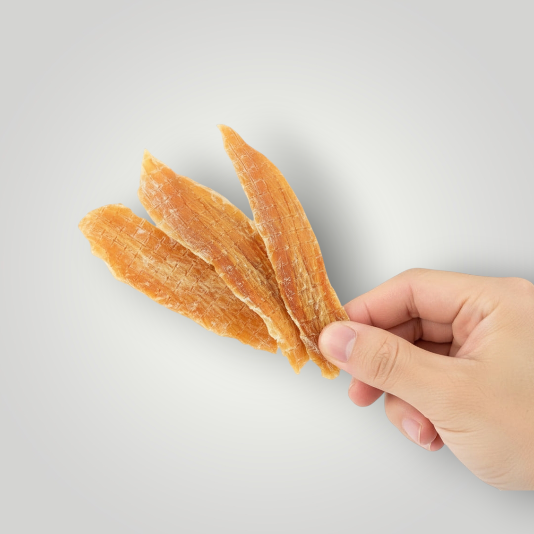Treat Treat Basa Fish Fillets dog treats in a clear package, showing fresh, flaky fish fillets suitable for pets.