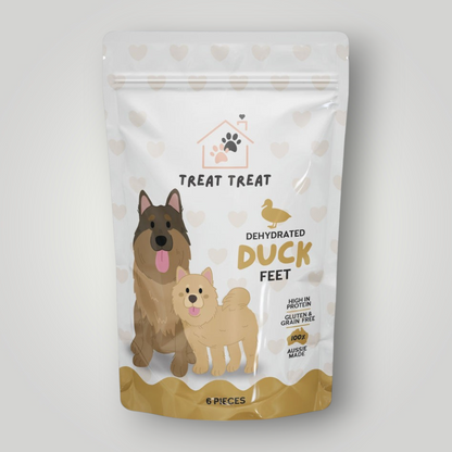 Treat Treat Duck Feet dog treats, dried chicken feet for dogs, showing crispy, natural chew treats with textured surface.
