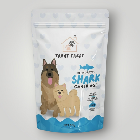 Dog treats by Treat Treat featuring gummy shark cartilage, shaped as small, chewy treats for canine health and enjoyment.