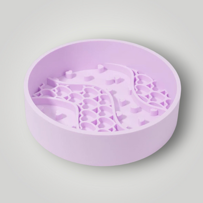 The Pawfect Trio slow feeder dog bowl with raised ridges and compartments to help slow down dogs during meals.