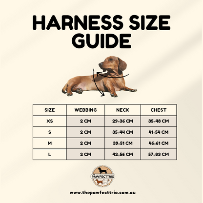 Corduroy dog harness from The Pawfect Trio, pet accessory with a soft, textured corduroy fabric and adjustable straps.