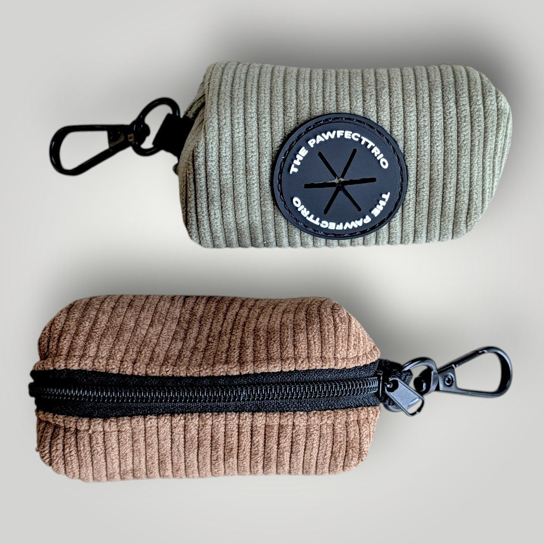 Corduroy dog poop pouch from The Pawfect Trio with a sleek design and secure closure, ideal for convenient pet waste disposal.