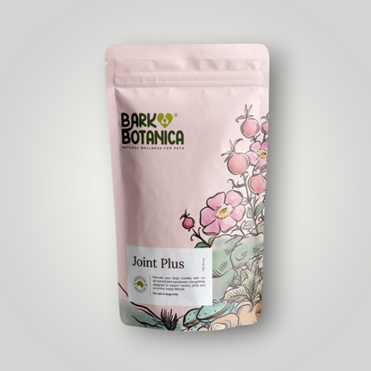 Bark Botanica Joint Plus pet wellness supplement with natural ingredients for joint support in dogs.