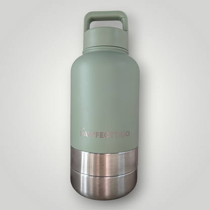 The Pawfect Trio Pawfect Adventure Bottle for pets, featuring a compact, portable water bottle with a built-in bowl for on-the-go hydration.