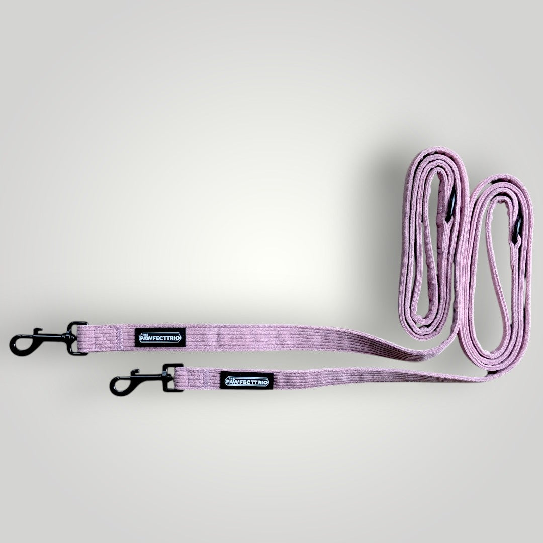 Corduroy dog leash from The Pawfect Trio pet accessories, featuring a soft, textured fabric with metal clasp for sturdy leash attachment.